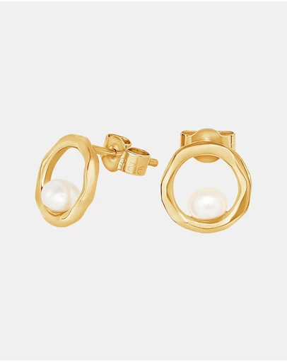 Dower & Hall - Women's Open Circle & White Pearl Waterfall Earrings In Gold Vermeil