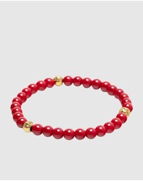 Nialaya Jewellery - 6mm Red Jade Bracelet with Gold Balls