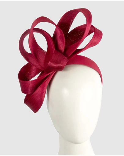 Fillies Collection - Red Silk Abaca Loops Racing Fascinator