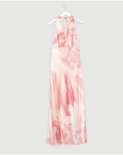 Revibe - Repaired Shona Joy Roberts Halter Neck Maxi Dress - AU 10