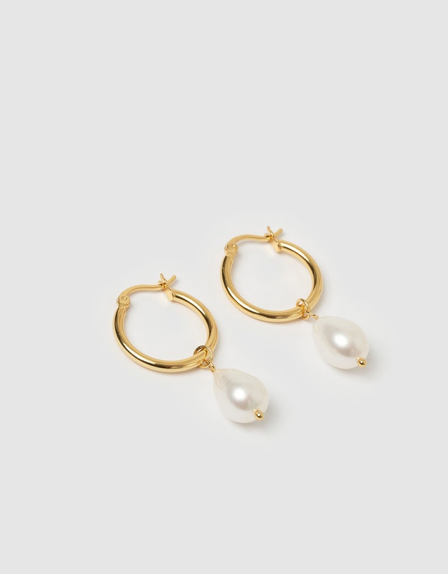 Arms Of Eve - Augusta Gold Hoop & Freshwater Pearl Earrings - Small