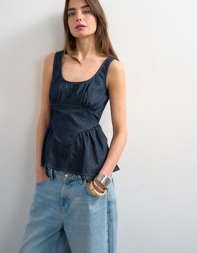 TOPSHOP - Tselle Denim Peplum Top Mb