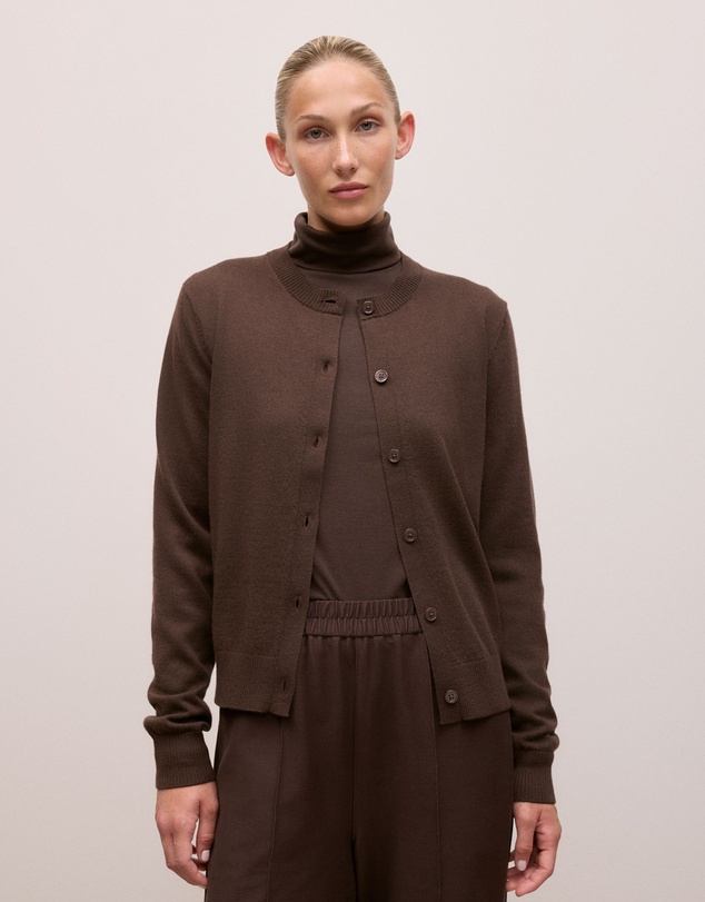 Trenery - Merino Classic Crew Cardigan in Coffee Bean