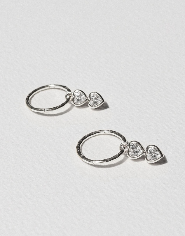 SAINT VALENTINE - Two Of A Kind Heart Mini Hoops - Silver