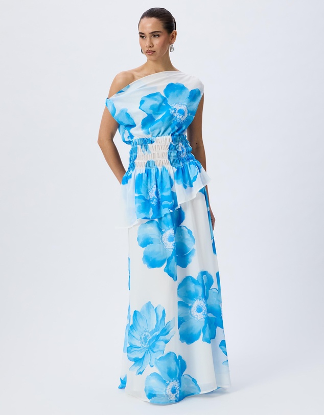 Tussah - Valentina Floral Print Off The Shoulder Shirred Detail Top