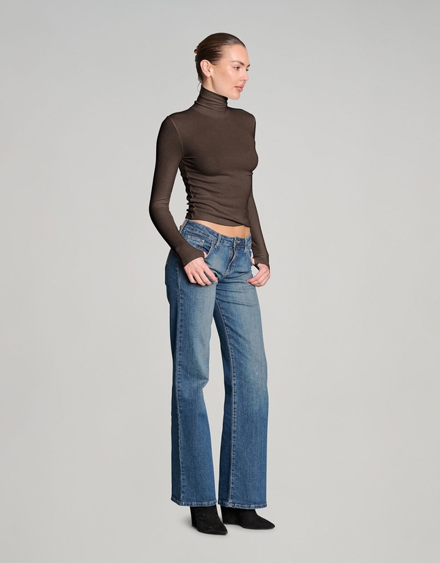 Love and Nostalgia - Secret Agent Rib Turtleneck Top - Espresso