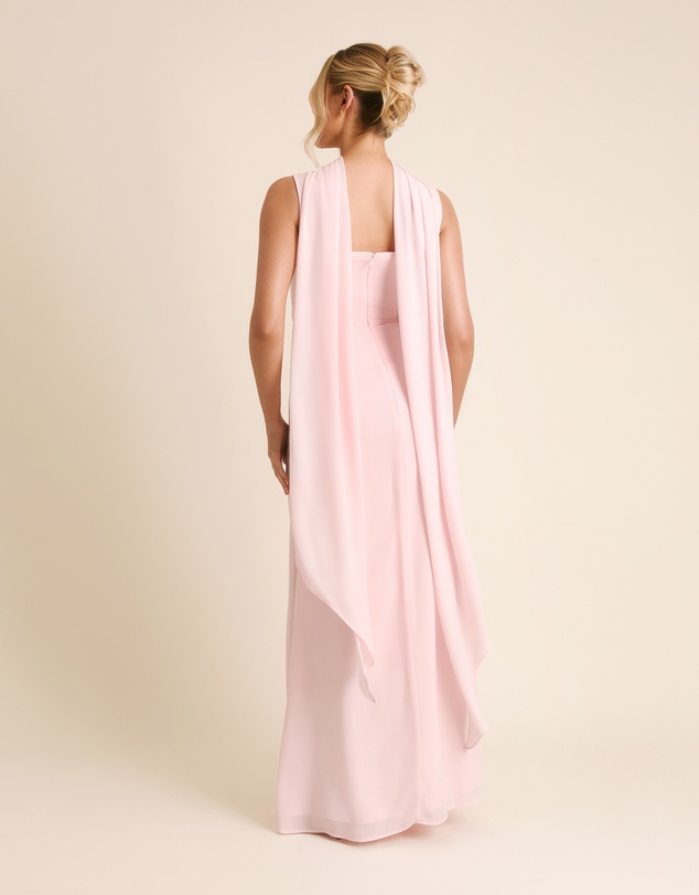 Six Stories - Square Neck Chiffon Bridesmaid Dress with Neck Scarf