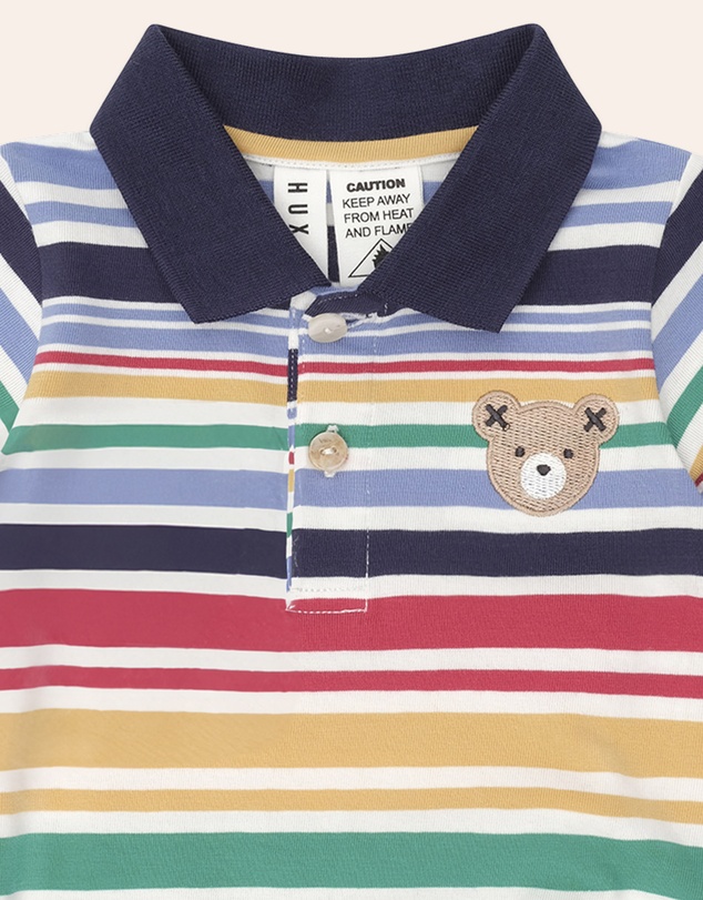 Huxbaby - Rainbow Stripe Polo Romper - Babies