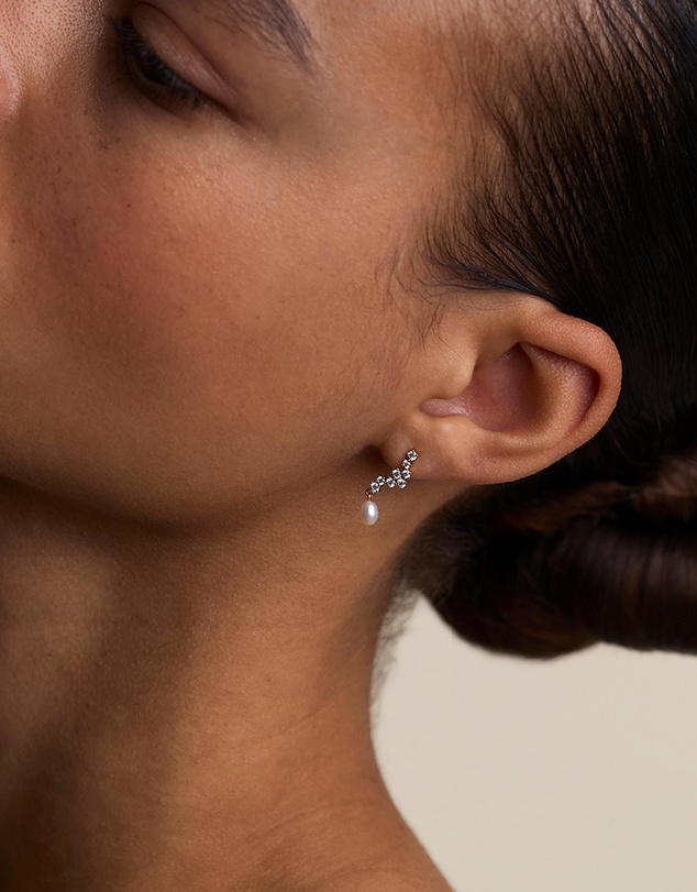 Astrid & Miyu - Scalloped Crystal Cultured Pearl Charm Studs