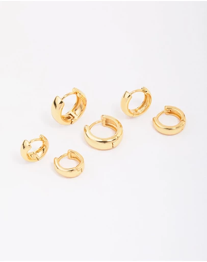 Lovisa - Gold Plated Brass Graduating Hoop Earring 3-Pack