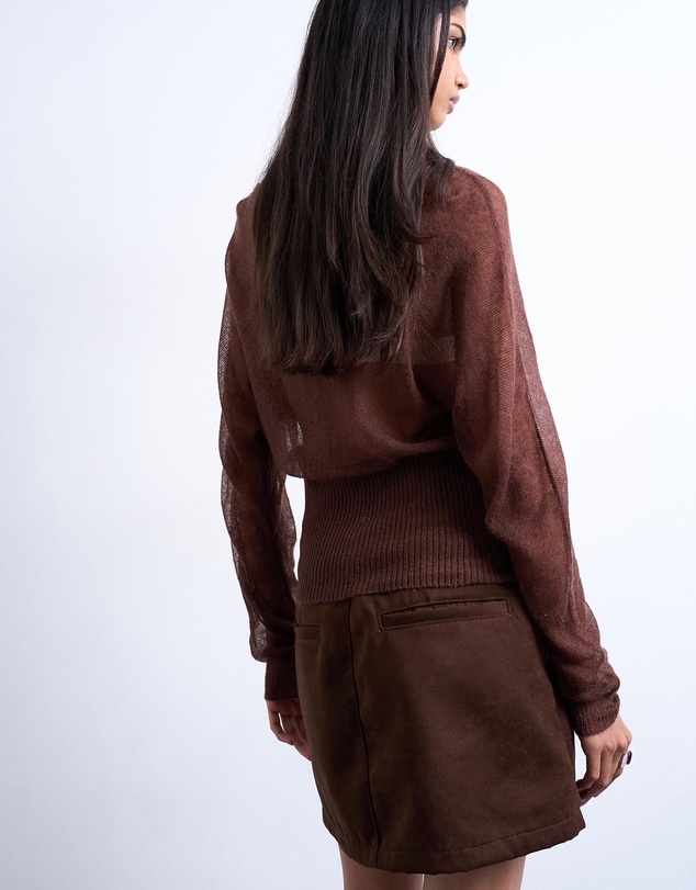 TOPSHOP - Knitted Sheer Cinch Waist Top