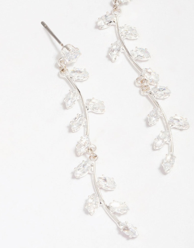 Lovisa - Silver Plated Long Swirling Cubic Zirconia Vine Drop Earrings
