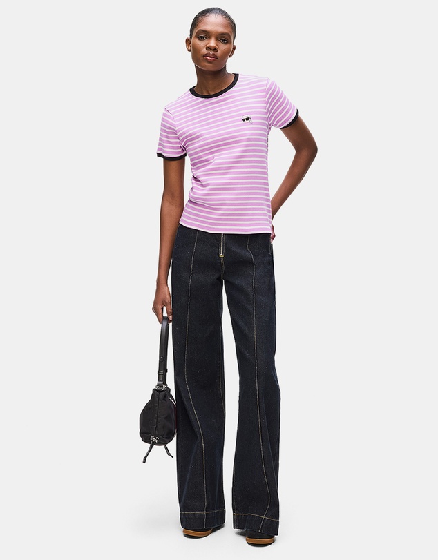 Karl Lagerfeld - Ikon Patch Striped Rib T-Shirt