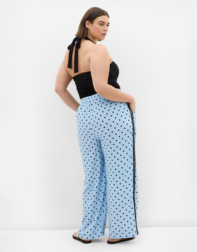 City Chic - Plus size Spot Print Side Tape Wide Leg Pant - baby blue