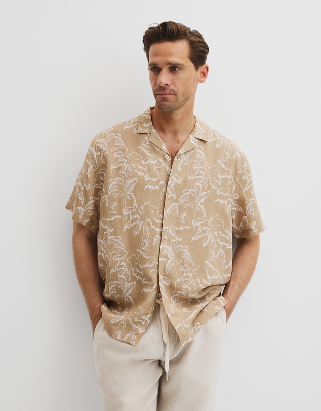 Country Road - Tencel Linen Palm Print Short Sleeve Shirt