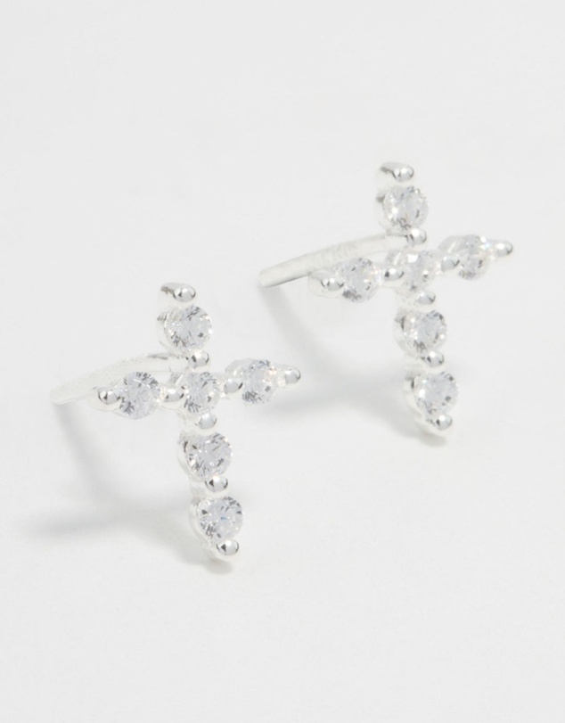 Lovisa - Sterling Silver Marquise Cubic Zirconia Cross Stud Earrings