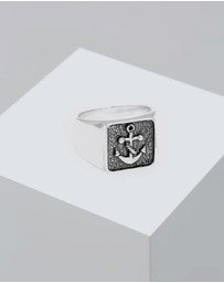 Kuzzoi - ICONIC EXCLUSIVE - Ring Men Signet Anchor Oxidized 925 Sterling Silver