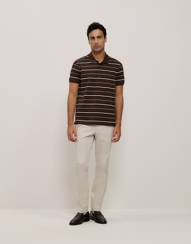 Trenery - Australian Cotton Pique Stripe Polo in Coffee