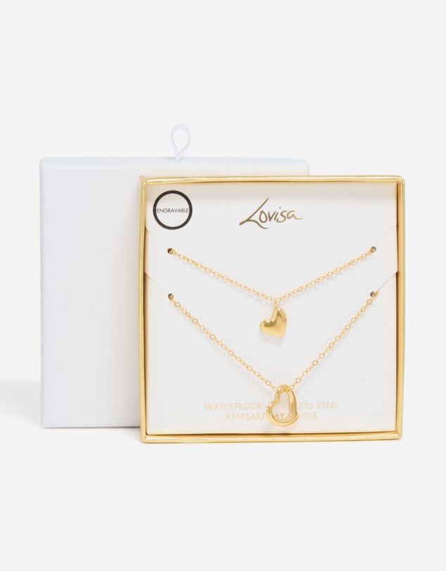Lovisa - Waterproof Gold Plated Stainless Steel Cut Out Heart & Solid Heart Necklaces 2-Pack