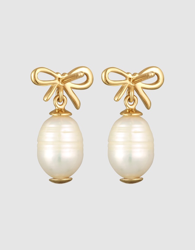 Elli Jewelry - Bow Pearl Drop Earrings in Gold-Plated 925 Silver
