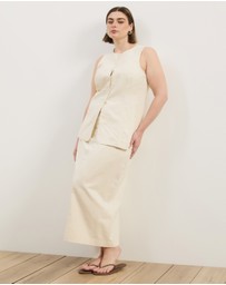 Atmos&Here Curvy - Heidi Linen Blend Midi Skirt