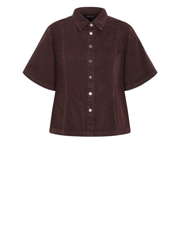 City Chic - Plus size Demi Button Down Denim Shirt - chocolate wash