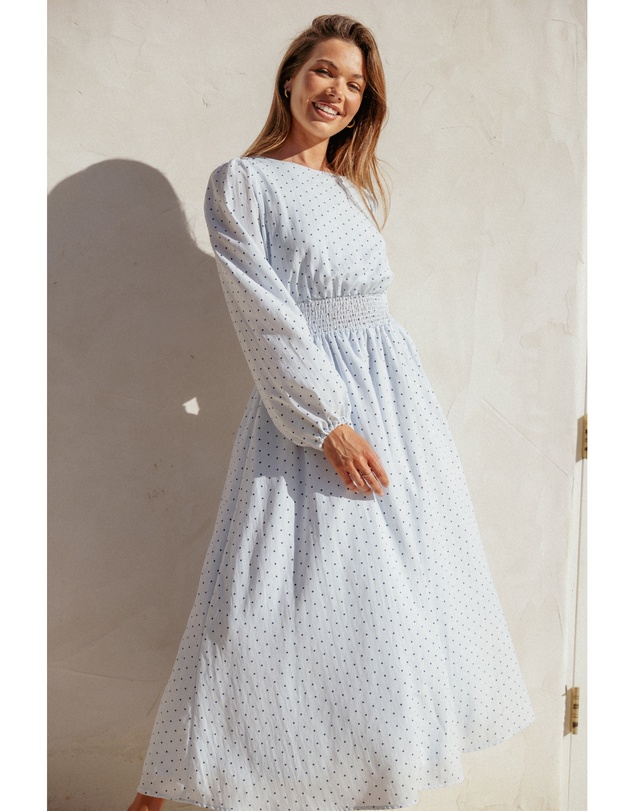 Petal & Pup - Roman Long Sleeve Maxi Dress - Blue Polka Dot