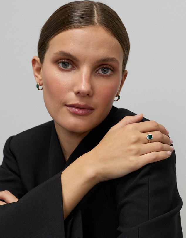 Michael Hill - Created Emerald & 0.10TW Laboratory-Grown Diamond Halo Ring in 10kt Yellow Gold and Rhodium