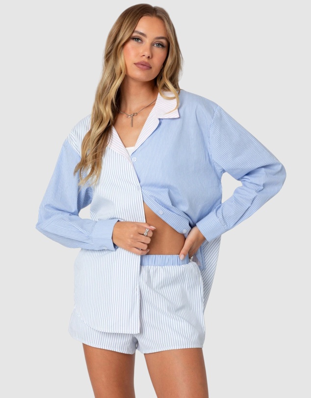 EDIKTED - Oaklie Mix Striped Button Up Shirt