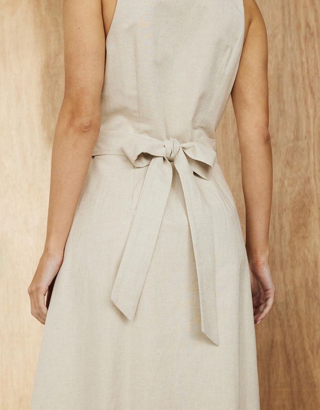 Atmos&Here - Suki Collared Linen Blend Midi Dress