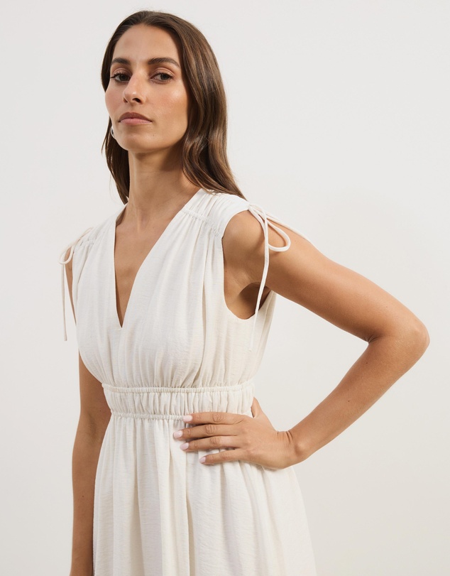 Atmos&Here - Luna Linen Blend Sleeveless Gathered Maxi Dress
