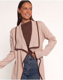 Petal & Pup - Vallis Contrast Trim Long Cardigan - Beige
