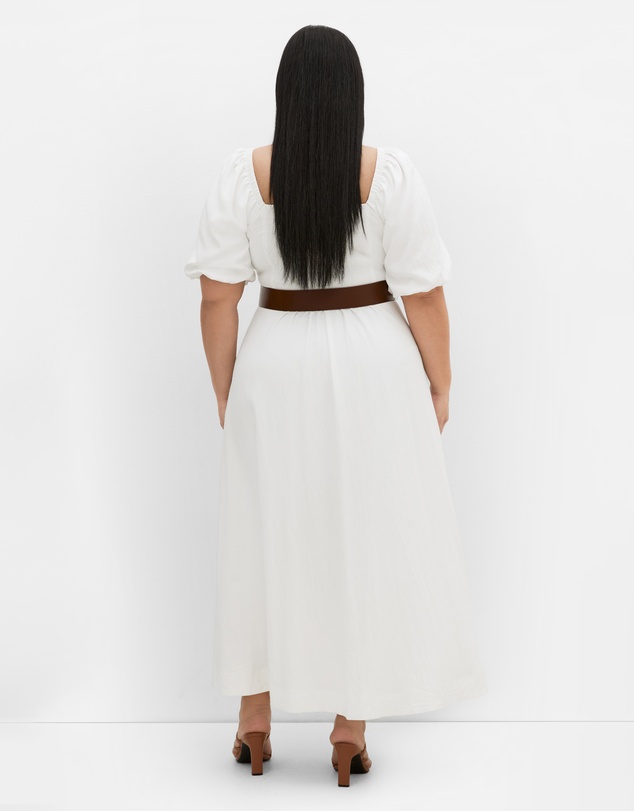 City Chic - Plus size Collins Puff Sleeve Belted Maxi Dress - ivory