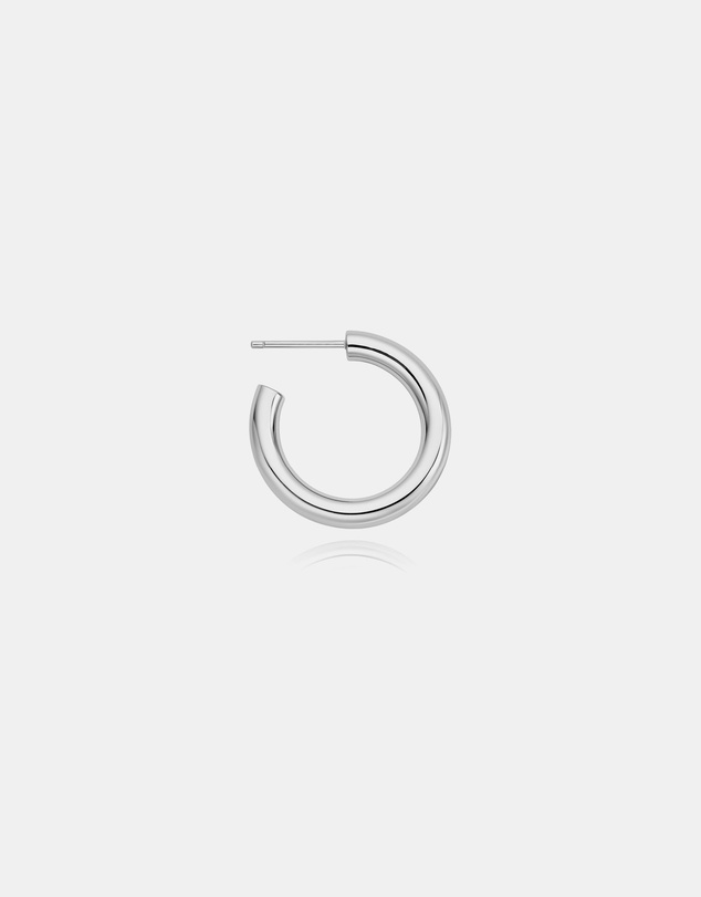 Ania Haie - Ania Haie Silver Classic Tube Medium Huggie Hoop Earrings