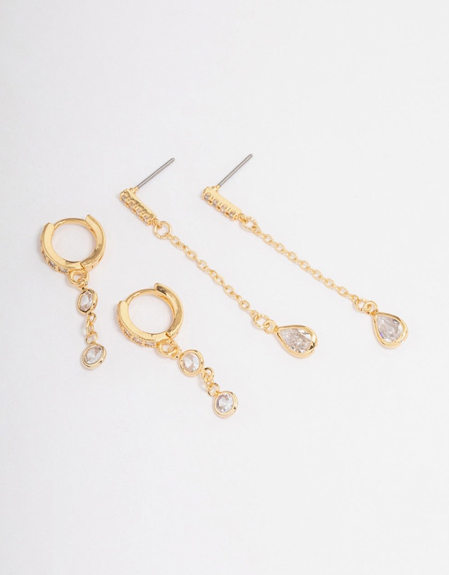 Lovisa - Gold Plated Round & Pearl Cubic Zirconia Earrings Pack