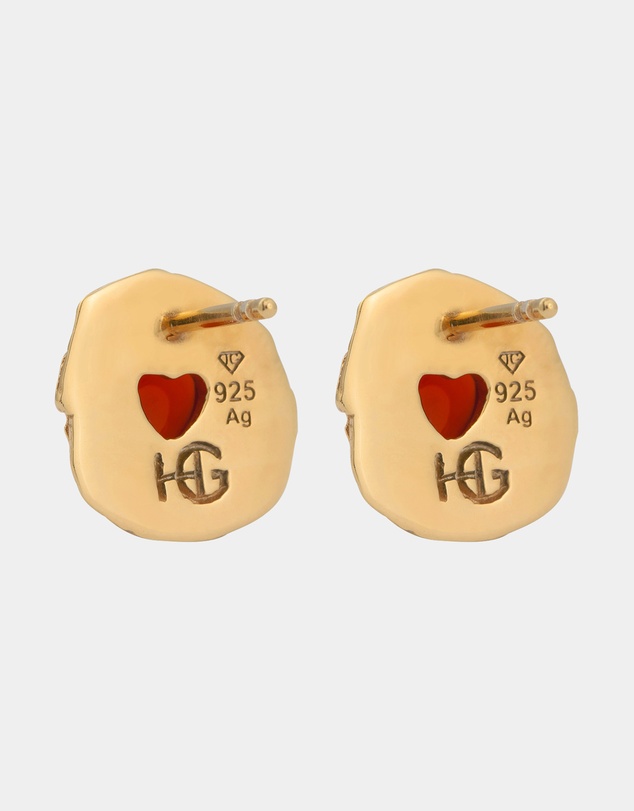 Haze & Glory - ICONIC EXCLUSIVE - Earrings Heart Red Onyx 925 Sterling Silver Gold Plated