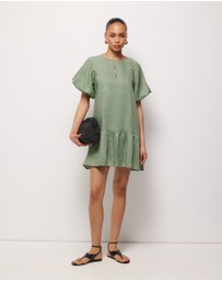 AERE - Brea Puff Sleeve Linen Mini Dress