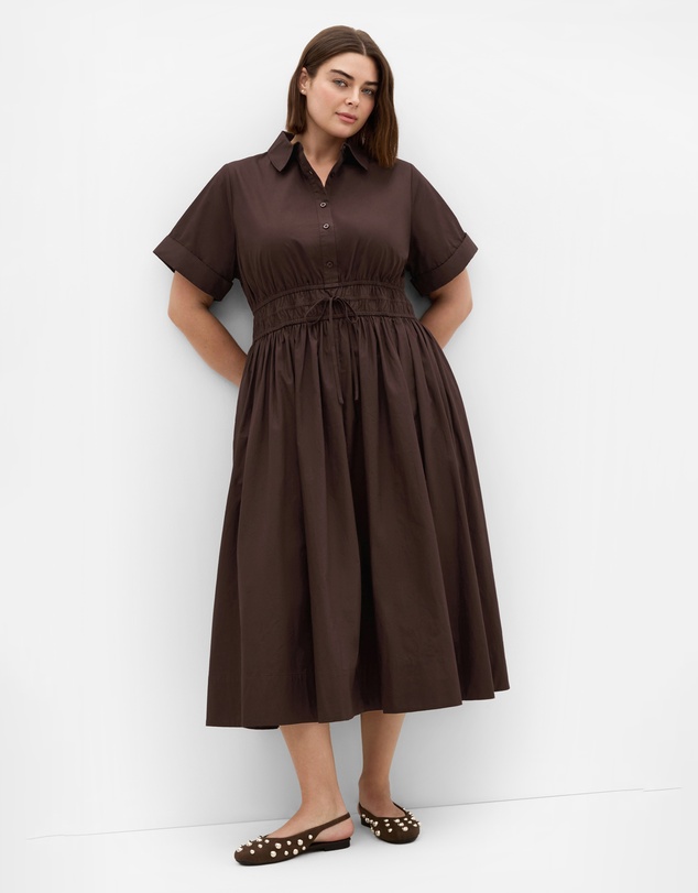 City Chic - Plus size Lana Midi Shirt Dress - chocolate