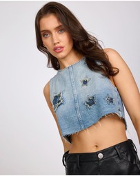ONE TEASPOON - Star Cropped Denim Top - Pacifica Blue