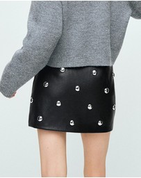 M.N.G - Studded Faux-Leather Skirt
