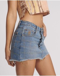 ONE TEASPOON - Junkyard Low Waist Mini Denim Skirt - Tropical Blue