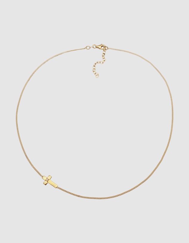 Elli Jewelry - Necklace Cross Crystal Pendant 925 Sterling Silver Gold-Plated