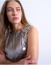 TOPSHOP - Metallic Midiaxi Dress With Silver Hardware