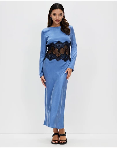 Third Form - Visions Lace Trim LS Maxi Dress