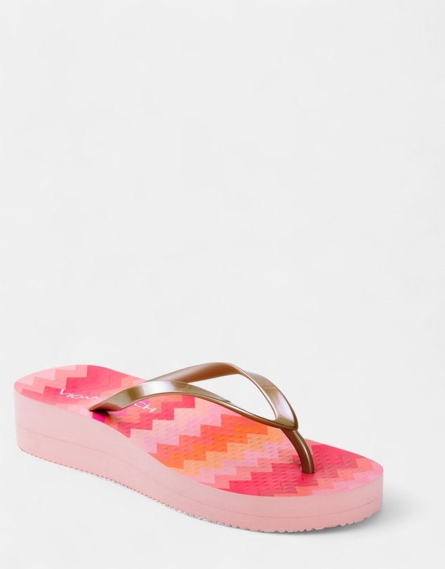 Vionic - Coogee Wedge Toe Post Sandal - Pink Zig Zag