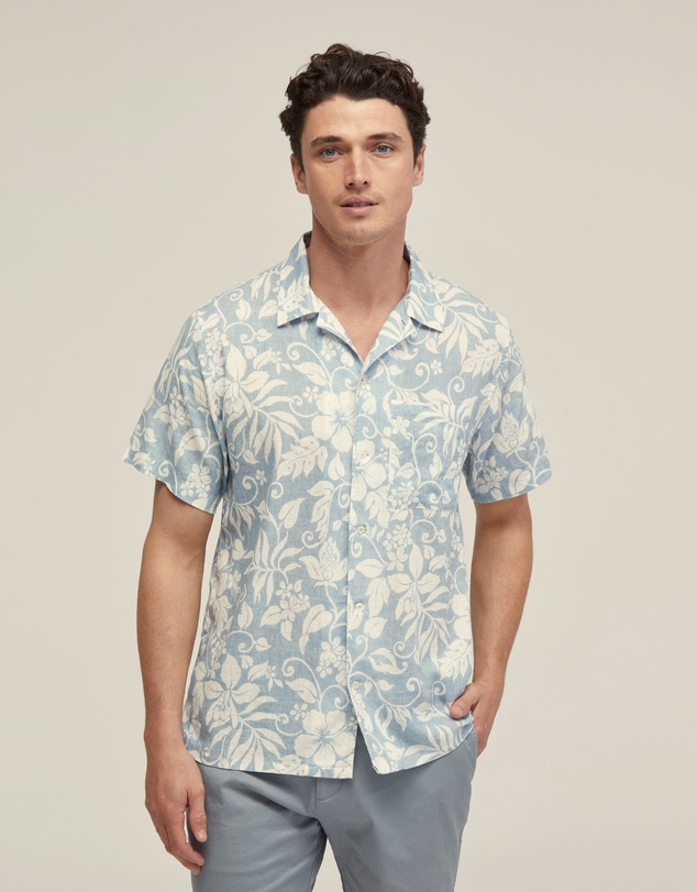 Oxford - Vinny Linen Blend Printed Short Sleeve Shirt