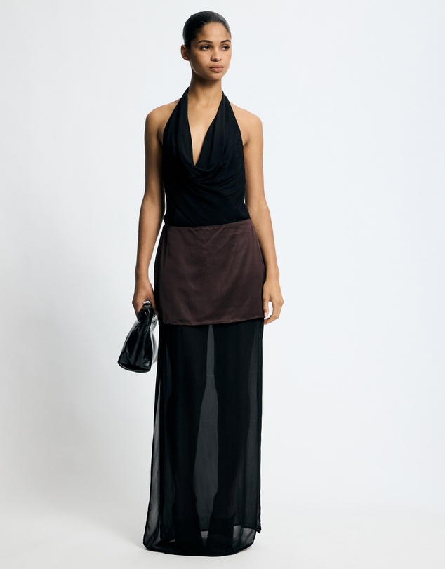 Lover - Jett Solid And Sheer Cowl Maxi Dress