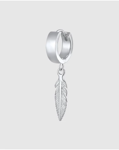 Kuzzoi - ICONIC EXCLUSIVE - Earrings Men Creole Feather Single Piece in 925 Sterling Silver