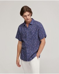 Oxford - Vinny Linen Blend Short Sleeve Printed Shirt