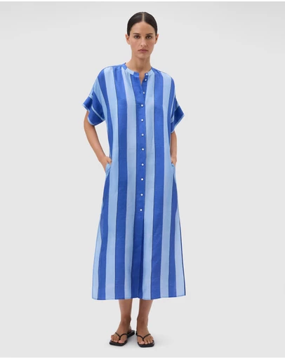 Oroton - Slub Silk Stripe Column Dress